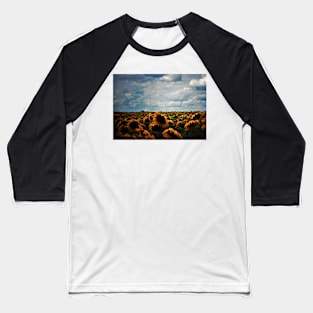 Field of Sunflowers on a Cloudy Day Baseball T-Shirt